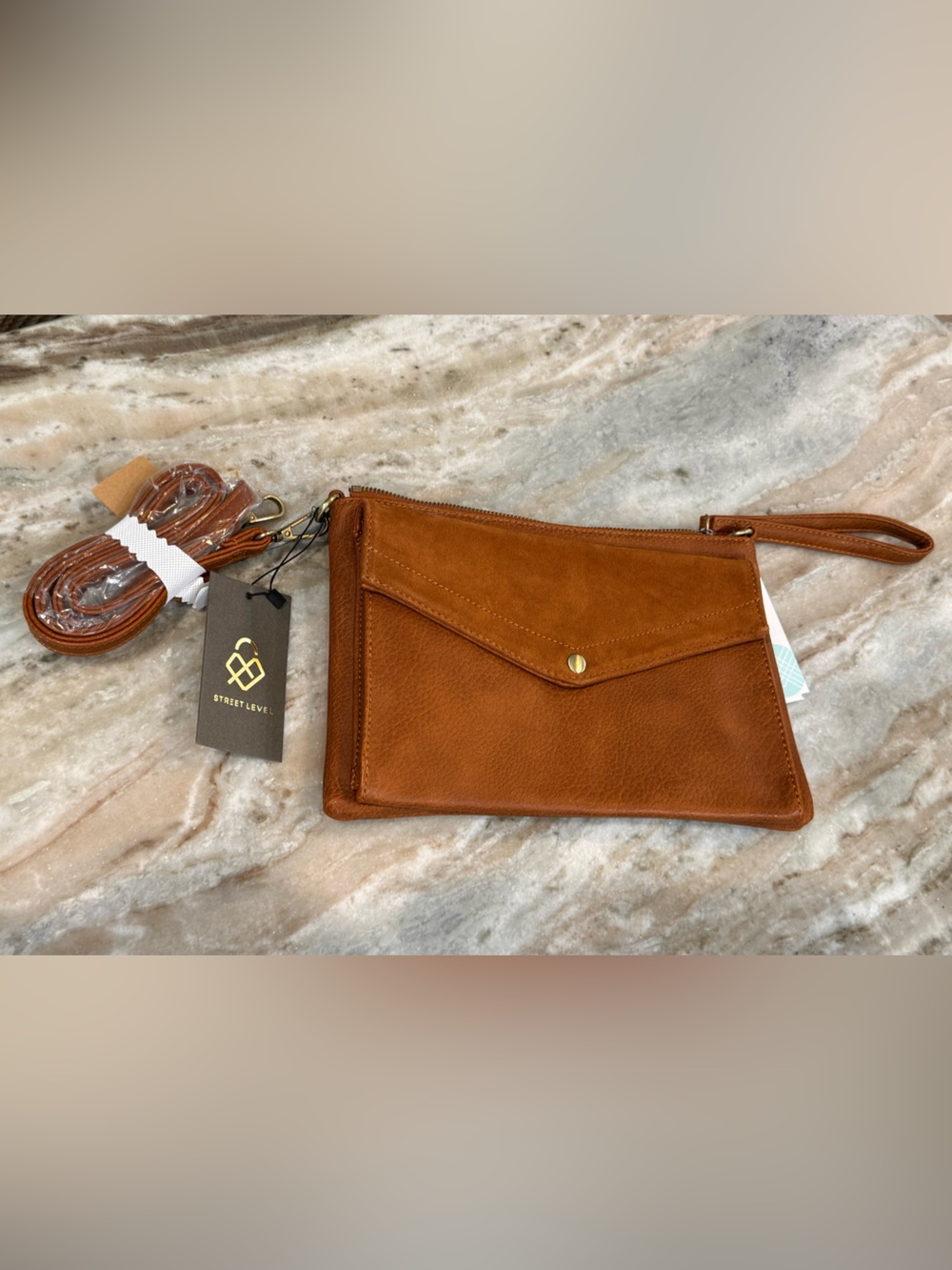 NWT STREET LEVEL Abri brown leather envelope clutch/crossbody - Picture 3 of 7